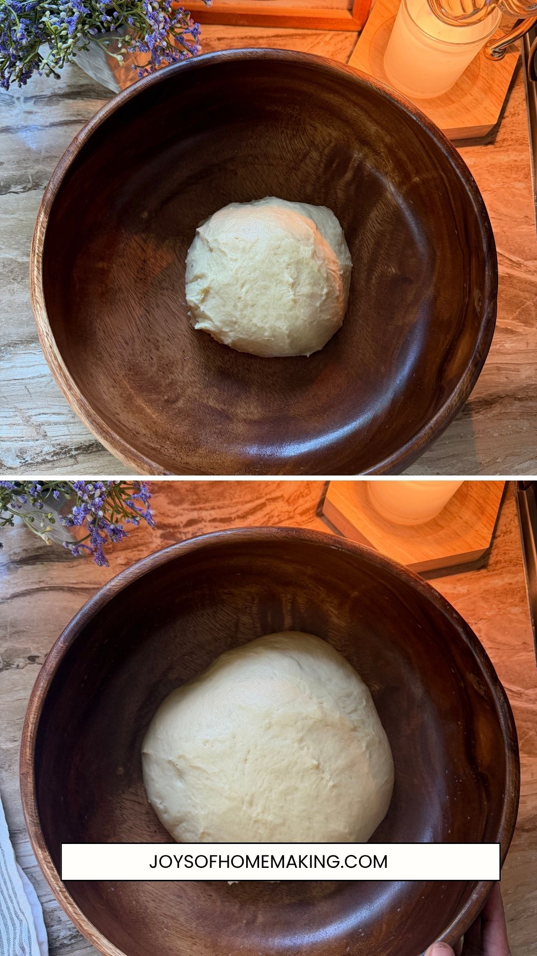 cinnamon roll dough before and after the first rise