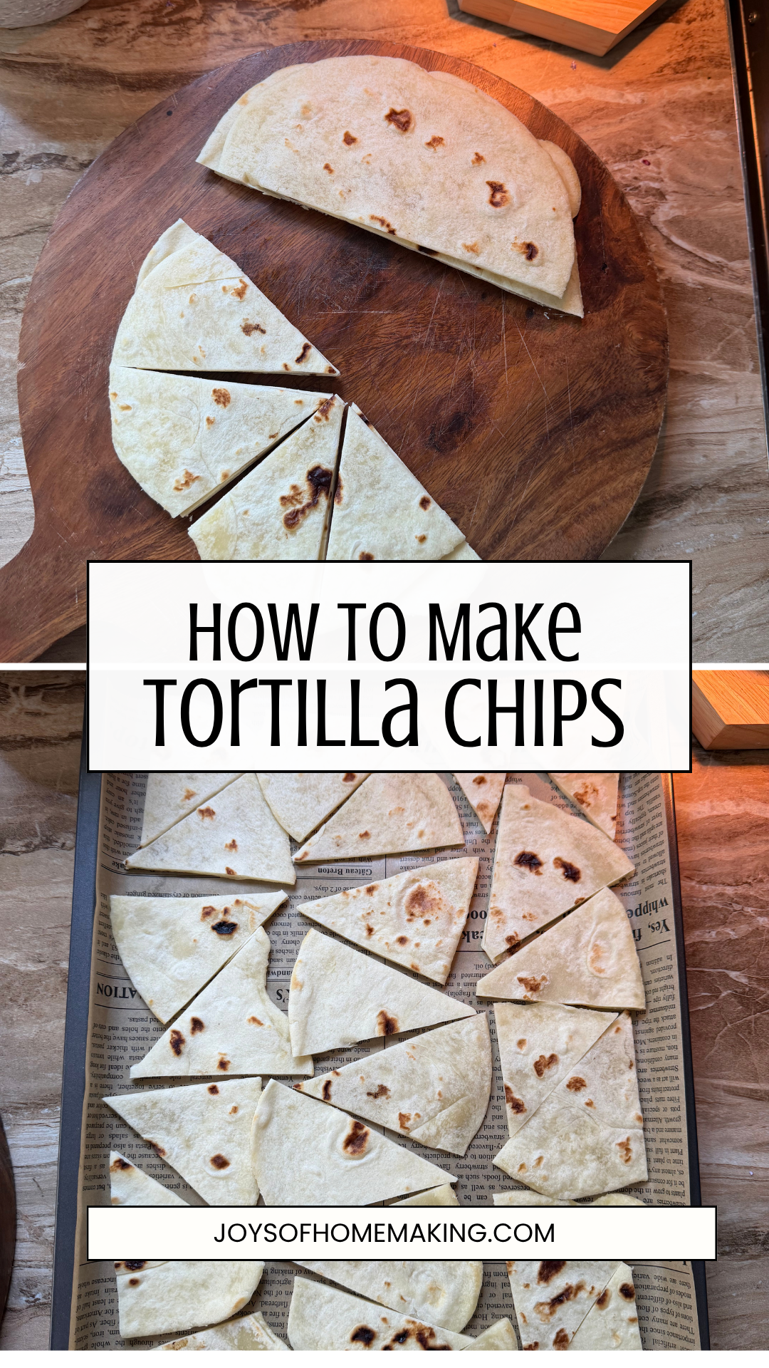 Homemade Tortilla Chips Step 2 : Cut the tortilla and place the cut tortilla on a baking sheet
