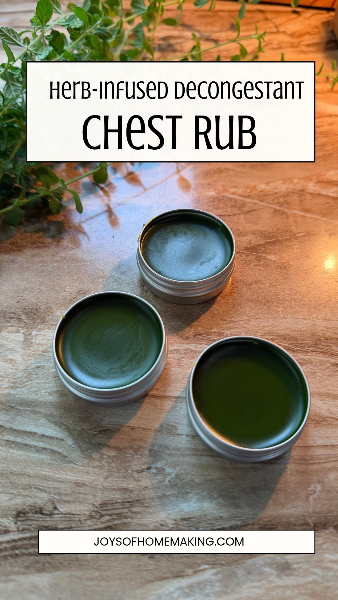 Homemade decongestant chest rub in small tin containers for gifting.