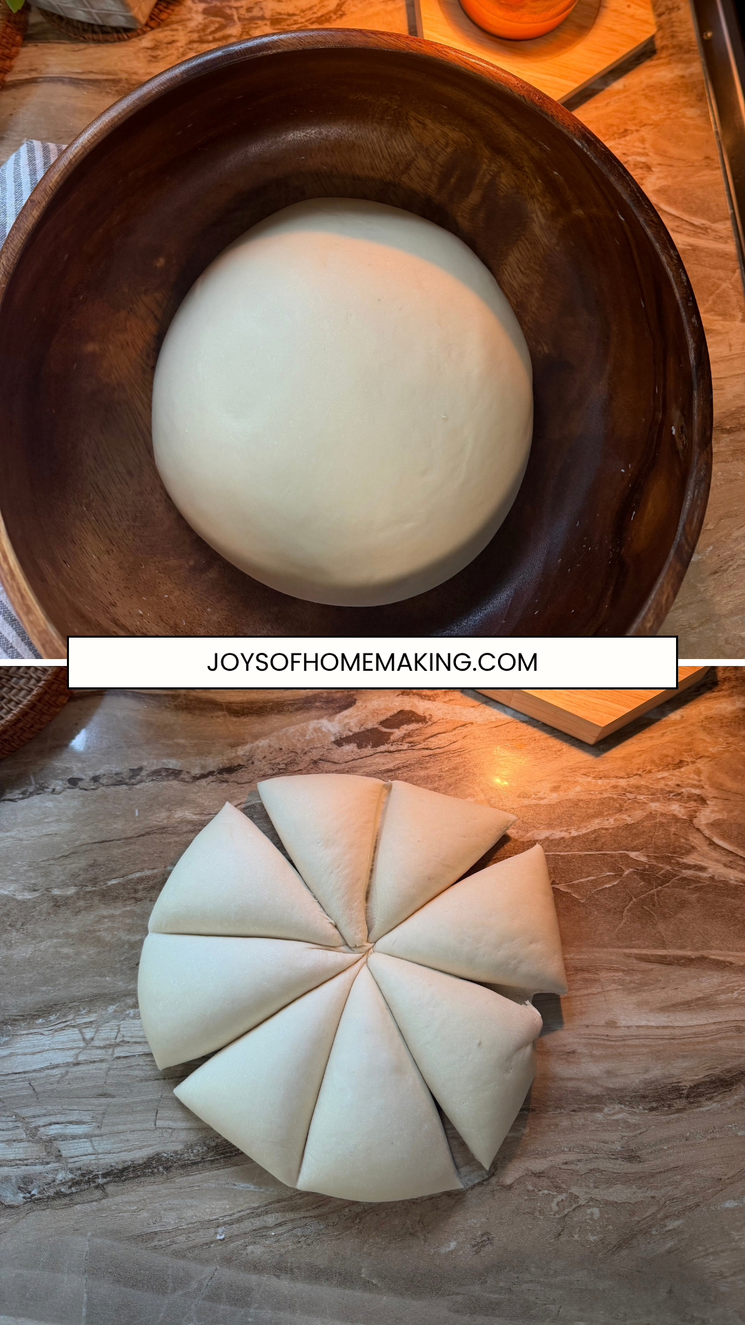 Step 4 of homemade pretzels : Let the dough rise and divide the dough into 8 equal sizes. 