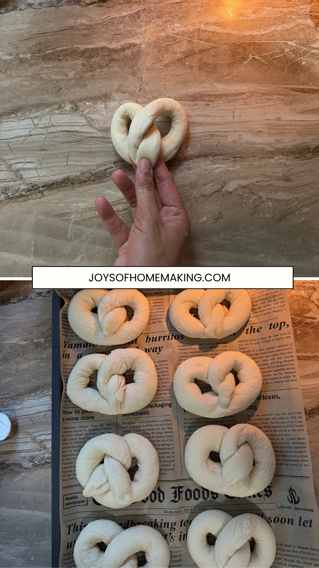 Shaped pretzel dough ready for baking